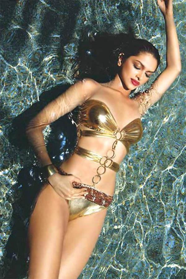 Deepika Padukone in Golden Bikini in different Photo shoots