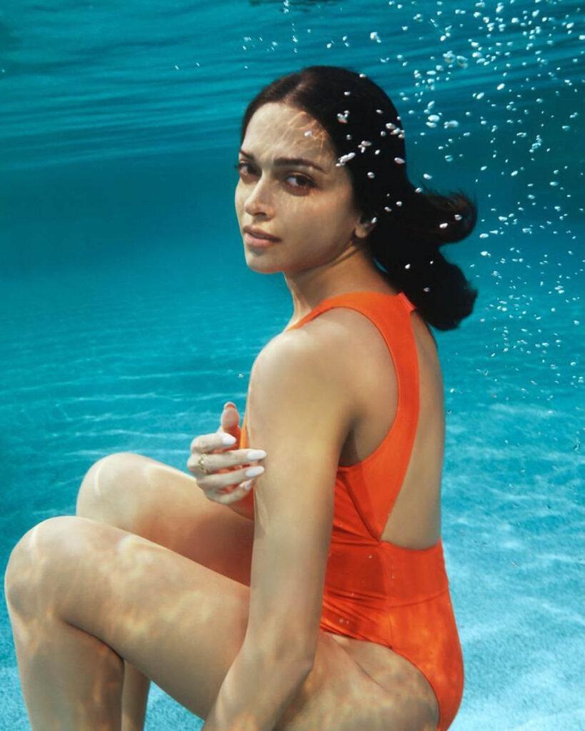 14. Deepika Padukone in Underwater photo in orange Bikini 