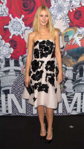 Gwyneth Paltrow showing up in style wearing a beautiful Prada dress