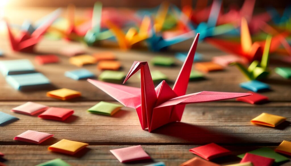 A vibrant origami crane