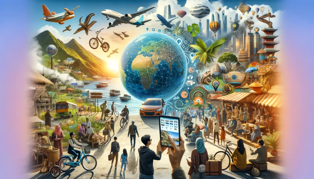 resurgence of global travel in 2024 featuring images of eco friendly travel options