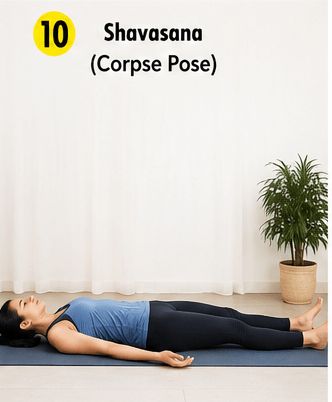 Shavasana is traditionally practiced at the end of a yoga session.