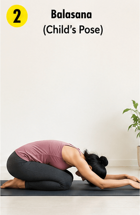 Balasana, or Child's Pose, is a relaxing posture that can be especially useful after a stressful workday.