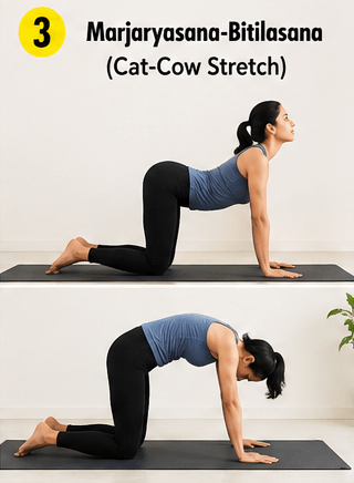 The Cat-Cow sequence combines two movements that gently mobilize the spine.